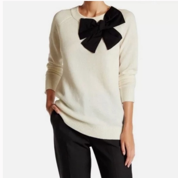 kate spade Sweaters - KATE SPADE Wool Bow Sweater Cream & Black Size Small